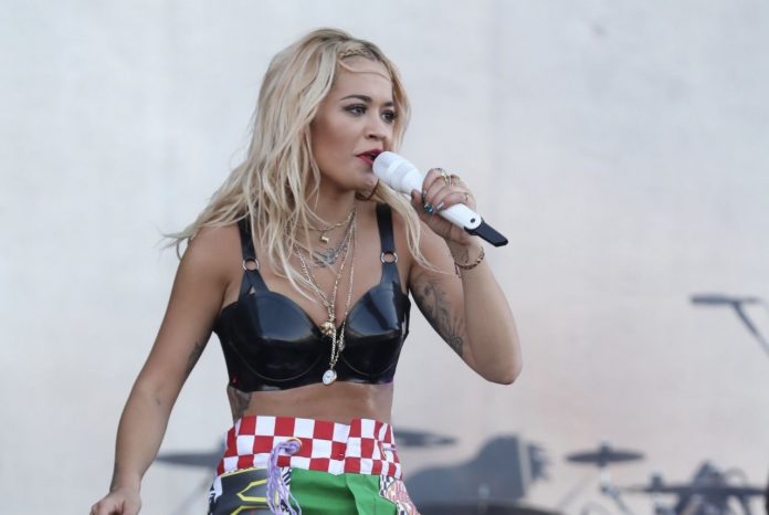 Rita Ora in Black Latex Bra at Isle of Wight Festival 2018