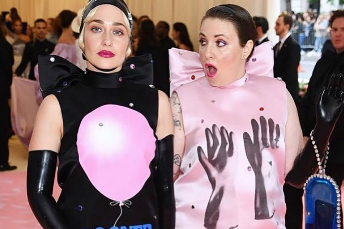 Met Gala 2019 Lena Dunham and Jemima Kirke wearing Vex Latex Clothing