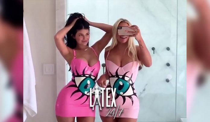 Kylie Jenner and Anastasia Karanikolaou wear Venus Prototype Eyeball Latex Fashion Dress