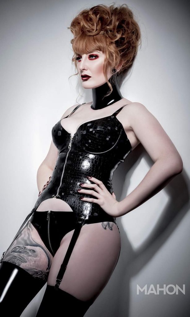 Latex Fashion Model Lauren Lascivious wearing Cathouse Clothing