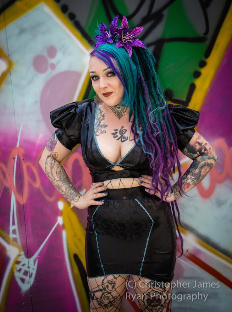 Latex Fashion Model Dolly Stardust wears Seven Sin Latex