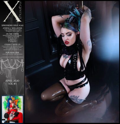 Latex Fashion Model Blasphemer wears Antitode London Latex for Xpressions Magazine