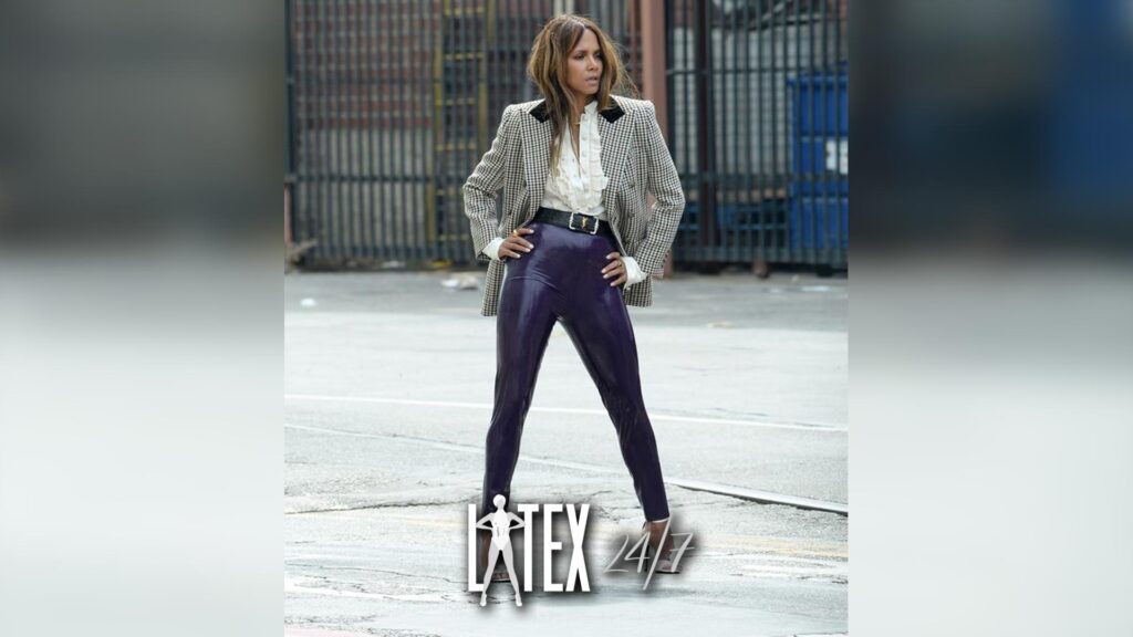 Halle Berry wears Purple Latex Fashion Trousers for Variety Magazine in Las Vegas
