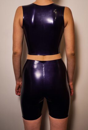 Latex Couture Ltd Latex V-Neck Plunge Crop Top and High Waisted Biker Shorts