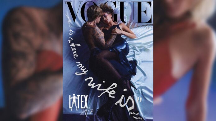 Hailey Bieber wears Saint Laurent Latex Fashion for Vogue Italia