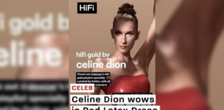 Celine Dion wows in Red Latex Dress Celine Dion wows in Red Latex Fashion Dress for Deezer Hifi Gold