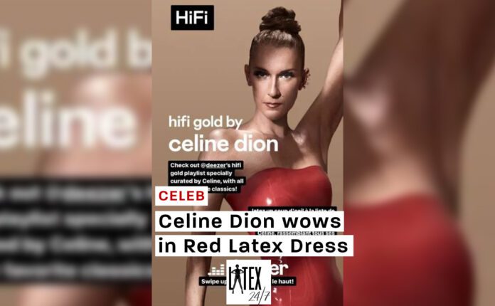 Celine Dion wows in Red Latex Fashion Dress for Deezer Hifi Gold