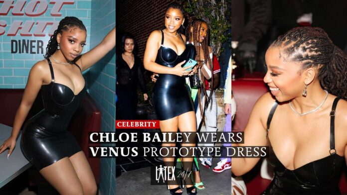 Chloe Bailey wears Venus Prototype latex fashion dress bet awards 2021 after party