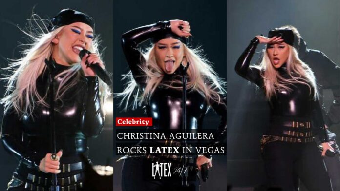Christina Aguilera Rocks Black Latex Fashion Look During Performance for Virgin Hotels Las Vegas Grand Opening