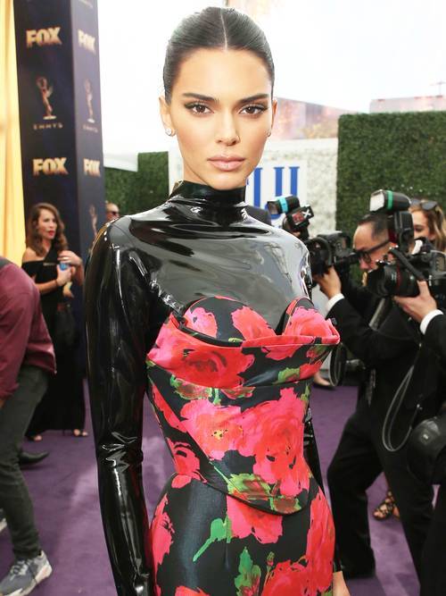 Kendall Jenner wears Vex Clothing Latex Blair Bodysuit at Emmy Awards
