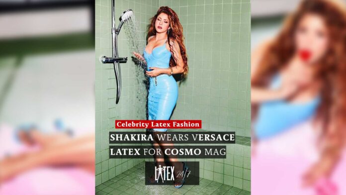 Shakira wears Versace latex fashion dress Cosmopolitan US November 2021 Cover