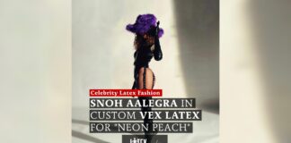 Snoh Aalegra in Custom Vex Latex for “Neon Peach” Video Snoh Aalegra in Custom Vex Latex for "Neon Peach" Video