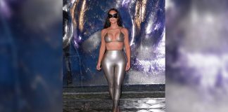 Kim Kardashian Stuns in Vex Latex Bikini and Leggings Kim Kardashian stuns in Vex Latex silver bikini and leggings in Miami