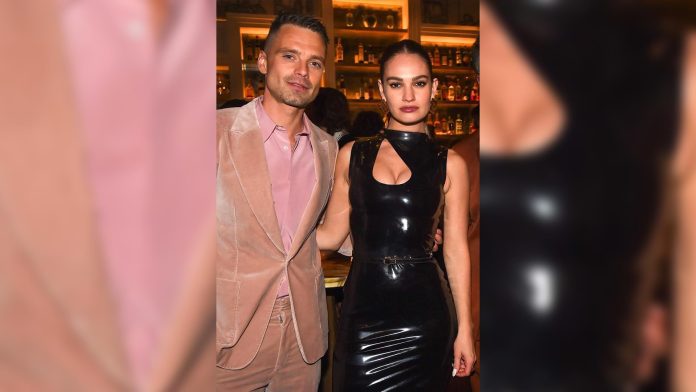 Lily James wears Versace Latex Fashion Clothing to Pam & Tommy Finale Screening