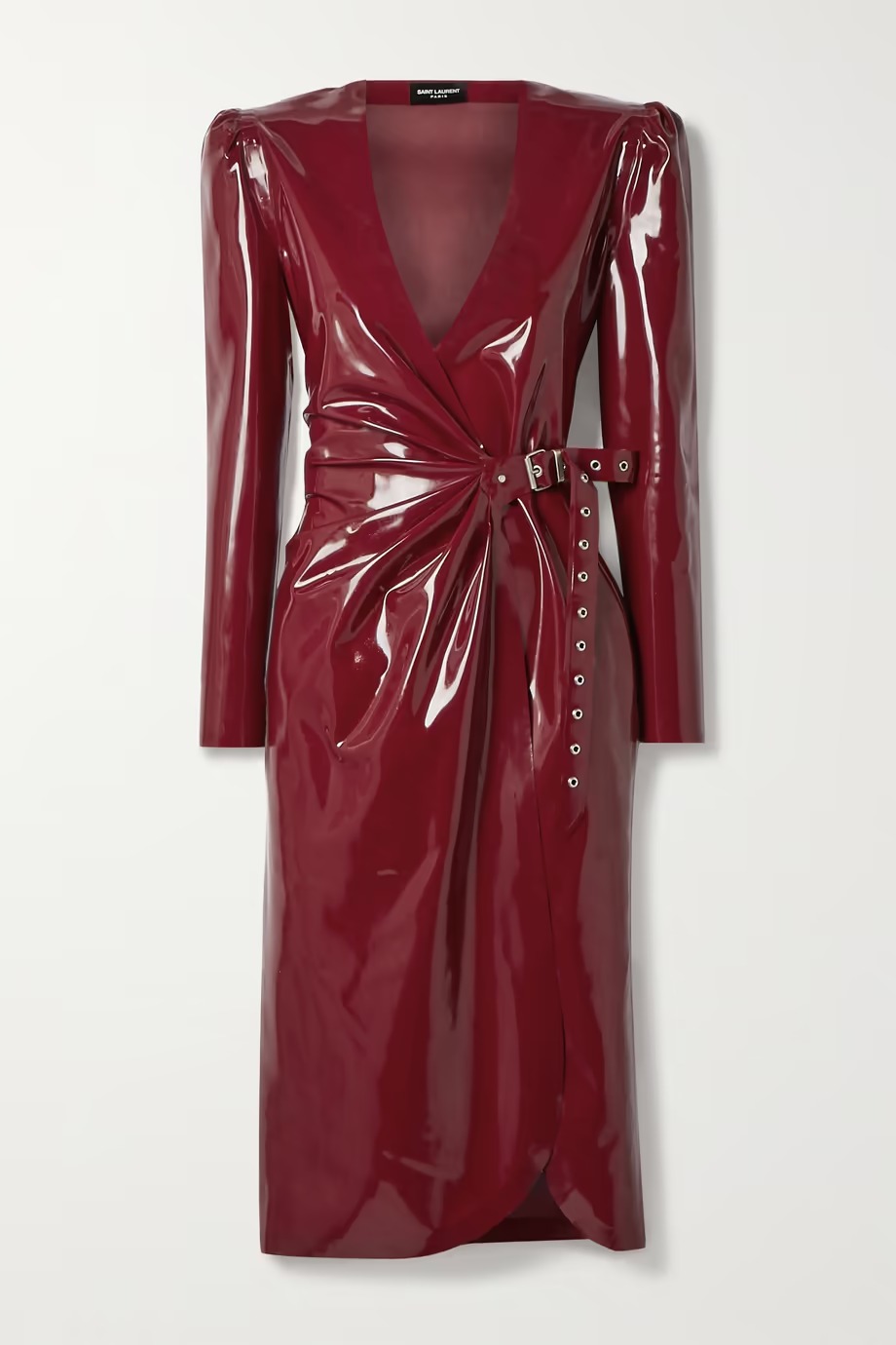 Saint Laurent Burgundy Midi Wrap Dress