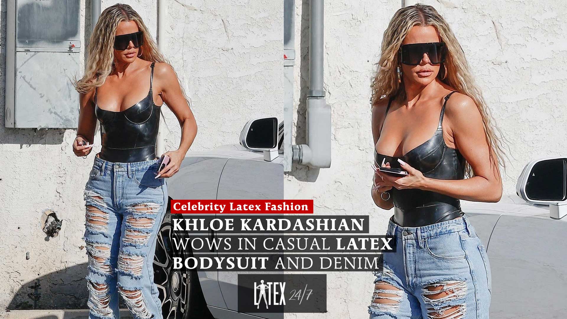 Khloe Kardashian WOWS In Casual Latex Bodysuit and Denim - Latex24/7