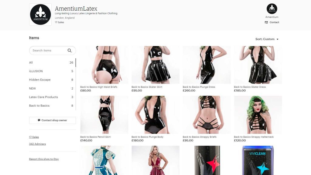 Etsy Marketplace Latex Fashion Clothing Amentium