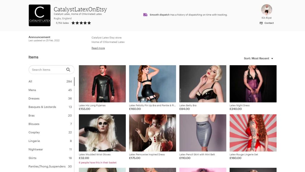 Etsy Marketplace Latex Fashion Clothing Catalyst Latex