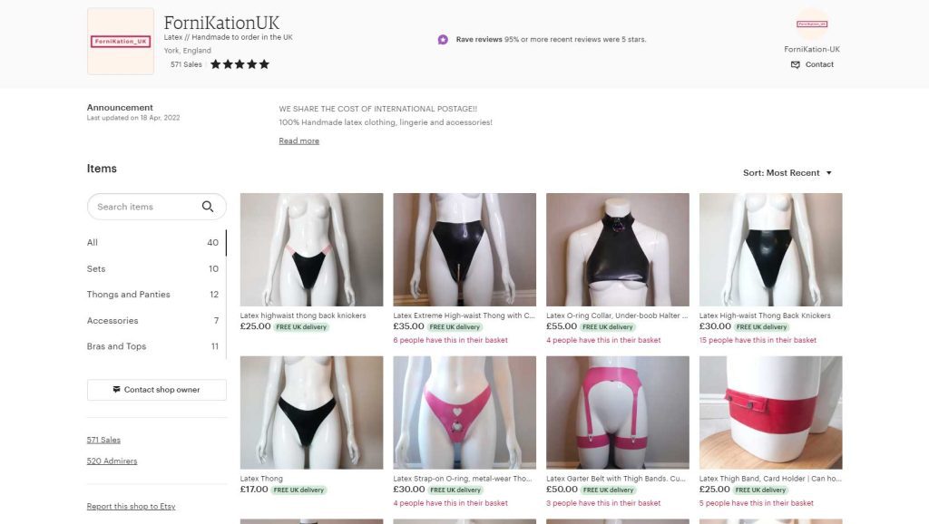 Etsy Marketplace Latex Fashion Clothing FornikationUK