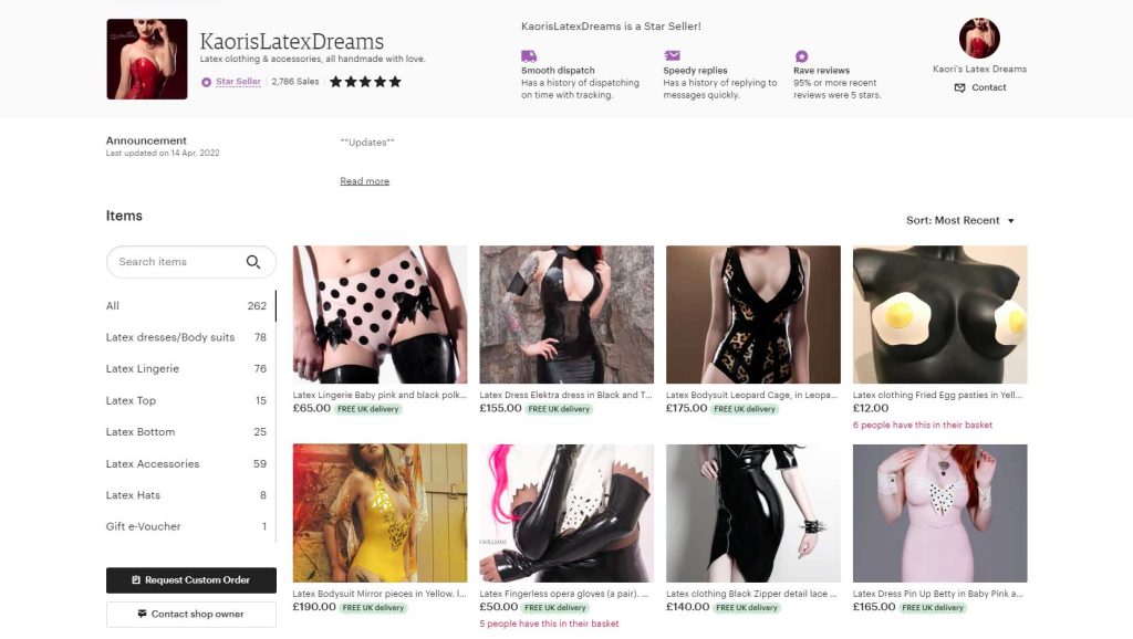 Etsy Marketplace Latex Fashion Clothing Kaori's Latex Dreams