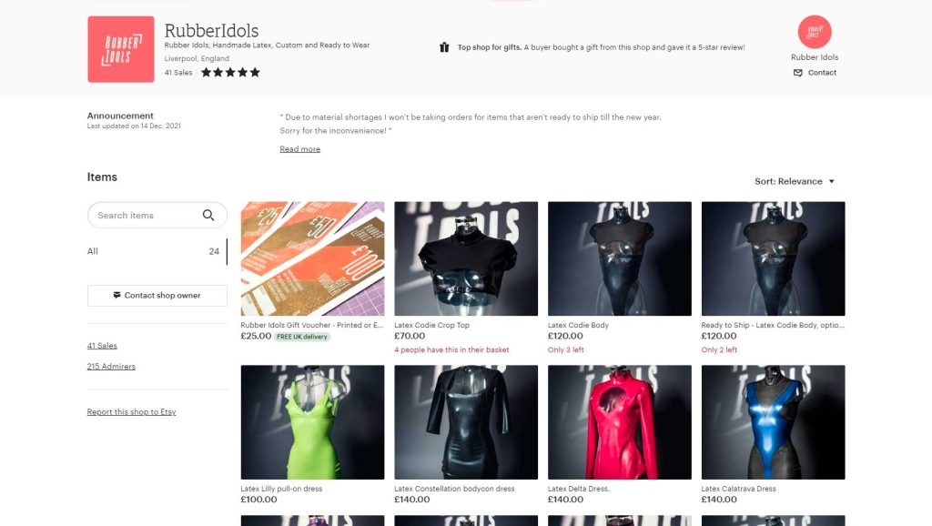 Etsy Marketplace Latex Fashion Clothing Rubber Idols