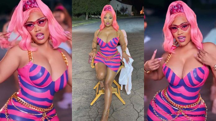 Nicki Minaj wears latex dress for Super Freaky Girl music video
