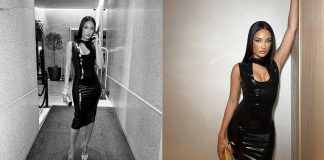 Amina Muaddi Stuns in Versace Latex for Milan Fashion Week Amina Muaddi Stuns in Versace Latex for Milan Fashion Week