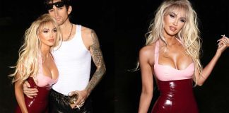 Megan Fox in Iconic Pamela Anderson Latex Dress for Halloween Megan Fox in Iconic Pamela Anderson Syren Latex Dress for Halloween