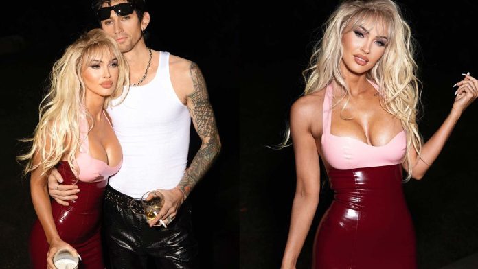 megan-fox-pamela-anderson-latex-dress-syren-latex-halloween-header Megan Fox in Iconic Pamela Anderson Syren Latex Dress for Halloween