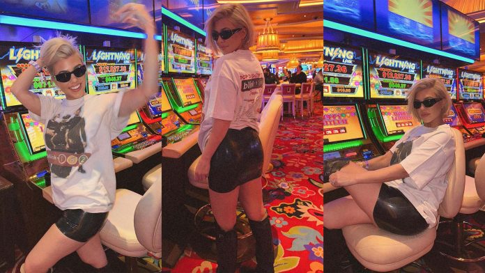 Kourtney Kardashin wears latex skirt during Las Vegas visit