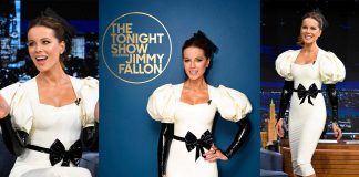 Kate Beckinsale Slays in Jane Doe Latex on The Tonight Show Kate Beckinsale wears Jane Doe Latex dress for Jimmy Fallon Tonight Show