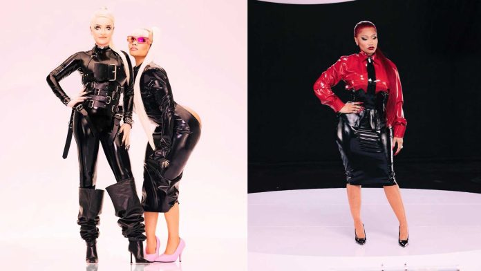 Kim Petras and Nicki Minaj wear latex clothing fashion in 