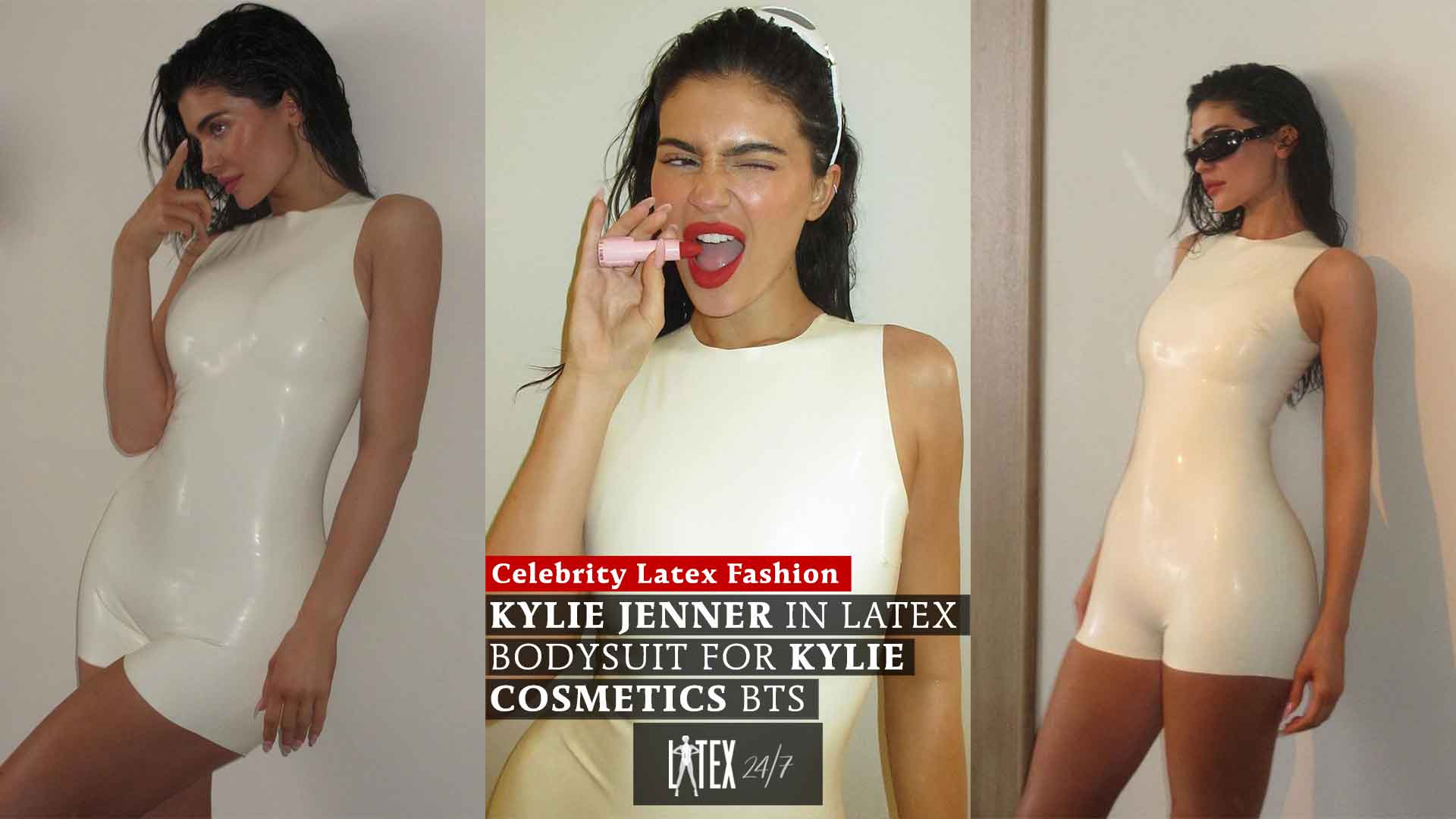 Kylie Jenner in Latex Bodysuit for Kylie Cosmetics Photoshoot