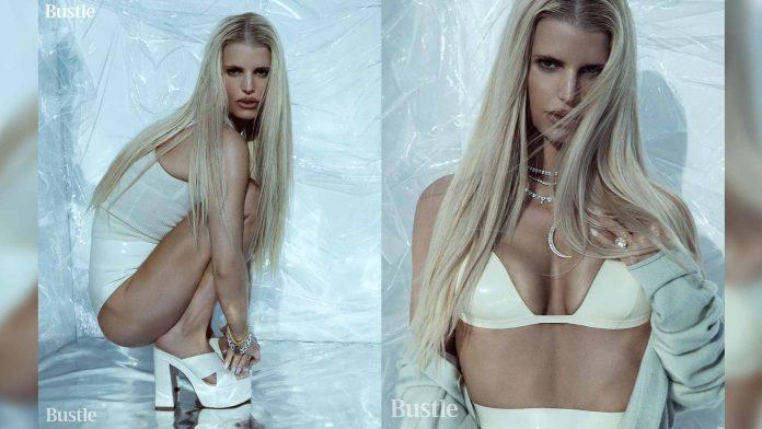 Jessica Simpson wears Elissa Poppy Latex for Bustle Magazine