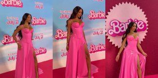 Munroe Bergdorf Steals the Spotlight at Barbie Movie Premiere in Atsuko Kudo Latex Munroe Bergdorf wears Atsuko Kudo Latex fashion clothing to the Barbie Movie Premiere