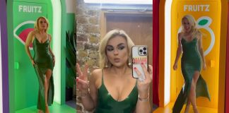 Tallia Storm Leaves Us Green with Envy in Latex Couture Gown Tallia Storm wears Latex Couture latex dress gown for Fruitz app