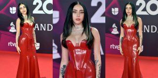 Singer Nicki Nicole in Atsuko Kudo Latex for Latin Grammys Nicki Nicole wears Astuko Kudo latex skirt and corset to Latin Grammy Awards