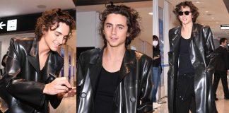 Timothée Chalamet Channels Kylie Jenner In AVELLANO Latex Timothée Chalamet wears AVELLANO latex jacket during appearance at Tokyo Airport