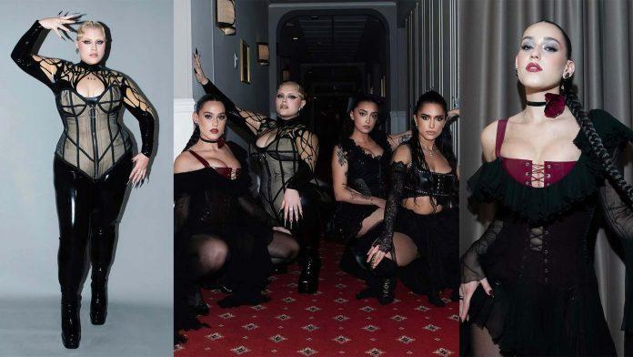 BigMama wearing latex creations from VINNOIR latex and Gaia wore latex corset from FBLD for their performance on this years Sanremo Music Festival