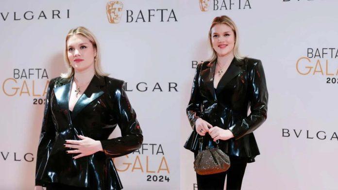 Saltburn Director Emerald Fennell wears Atsuko Kudo Latex to BAFTA Nominees Gala