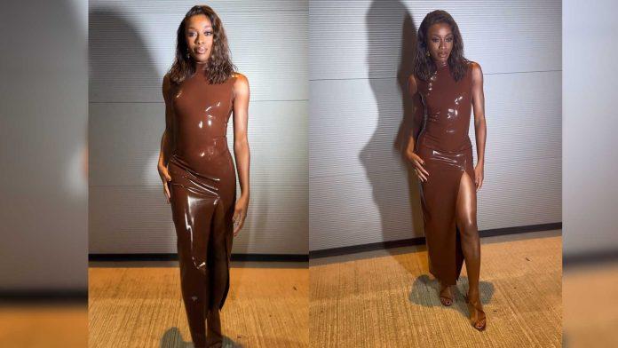 AJ Odudu stuns wearing Atsuko Kudo Latex for Big Brother eviction night