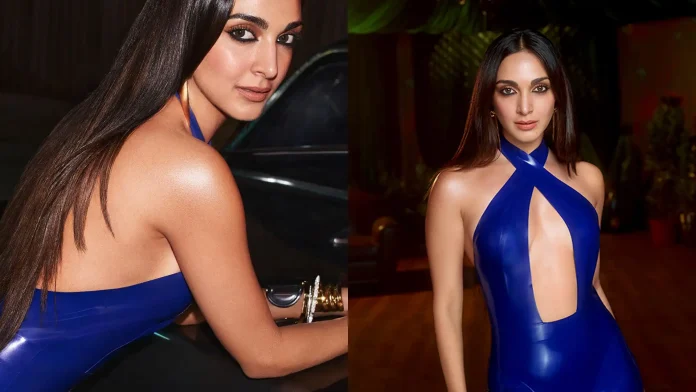 kiara-advani-atsuko-kudo-latex-fashion-clothing-blue-catsuit-tira-beauty Kiara Advani wears Atsuko Kudo latex in Tira Beauty advertisement