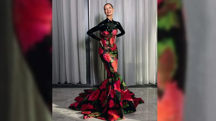Maura Higgins Channels High-Fashion Icon in Show-Stopping Latex Floral Dress