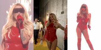 Kesha Rings in the New Year in Red Hot Latex Kesha wears red latex bodysuit for her appearance on Dick Clark's New Year's Rockin' Eve