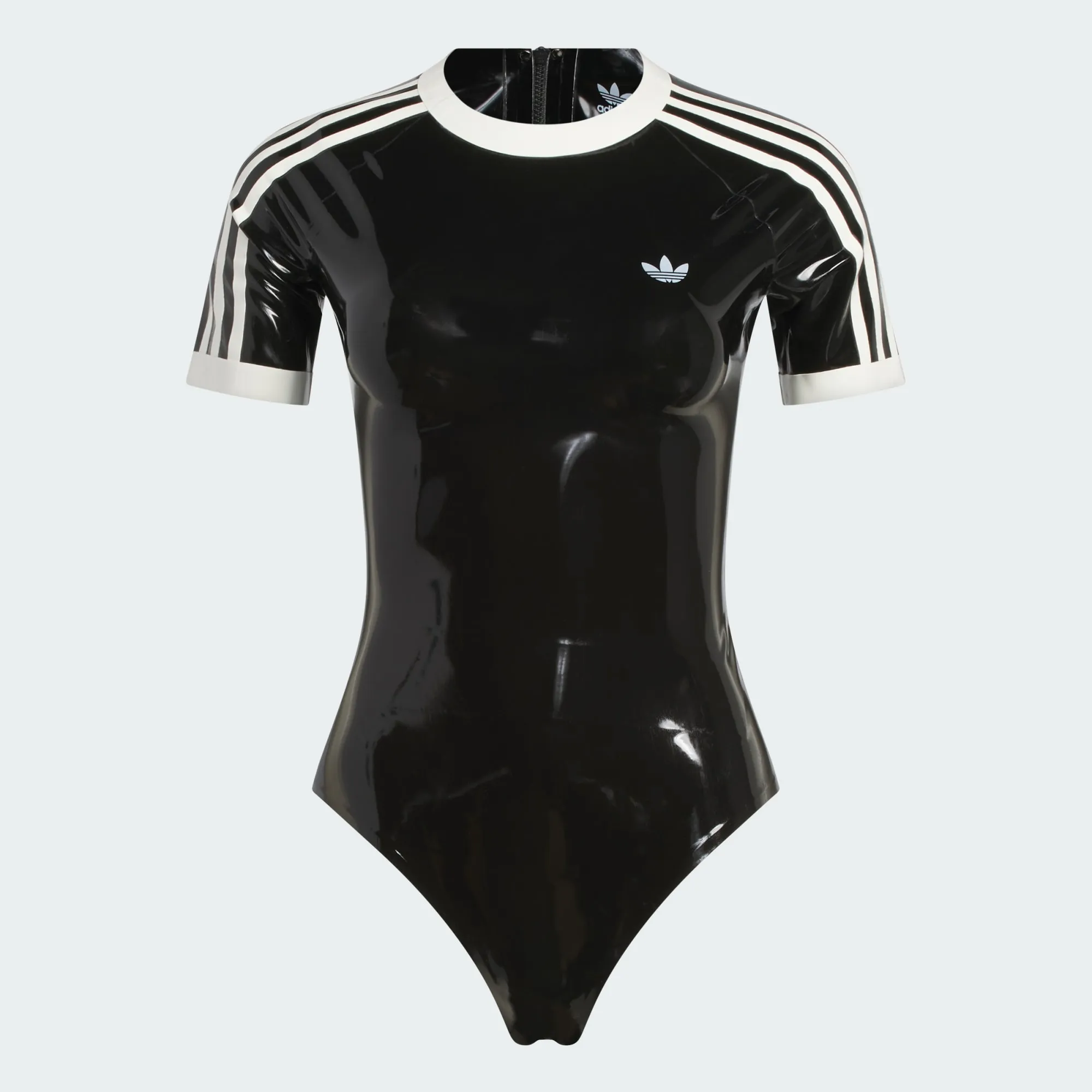 Adidas "Athleisure" sportwear latex fashion clothing bodysuit in black