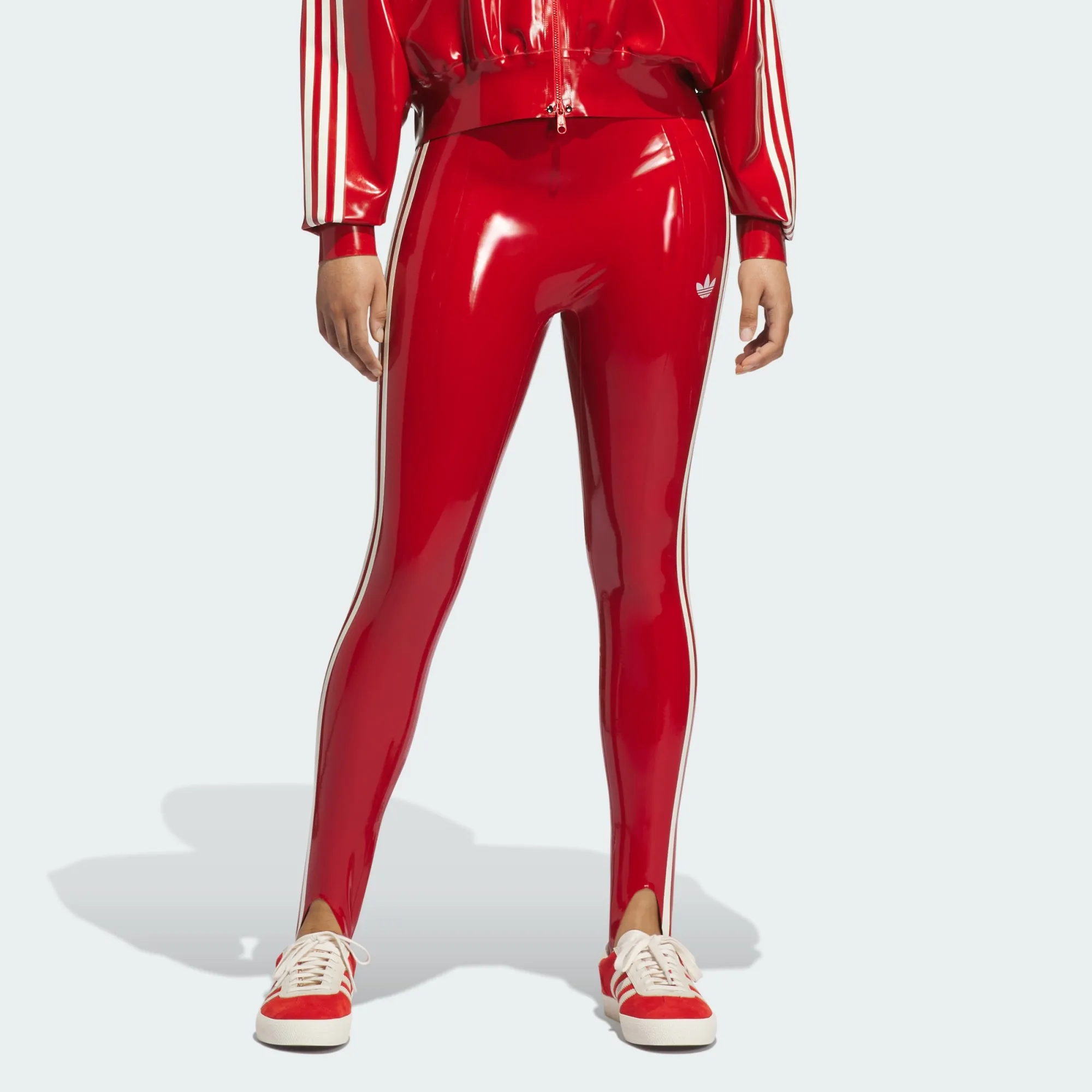 Adidas "Athleisure" sportwear latex fashion clothing leggings in red