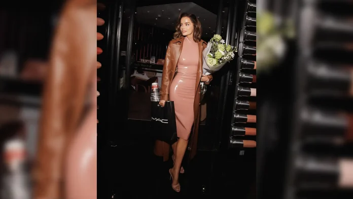 Maura Higgins wears Atsuko Kudo latex for MAC Cosmetics event