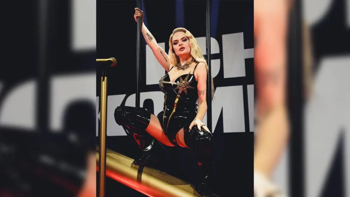 Finnish entrant to Eurovision, Erika Vikman wears Tiina Rikala latex for Ich Komme video