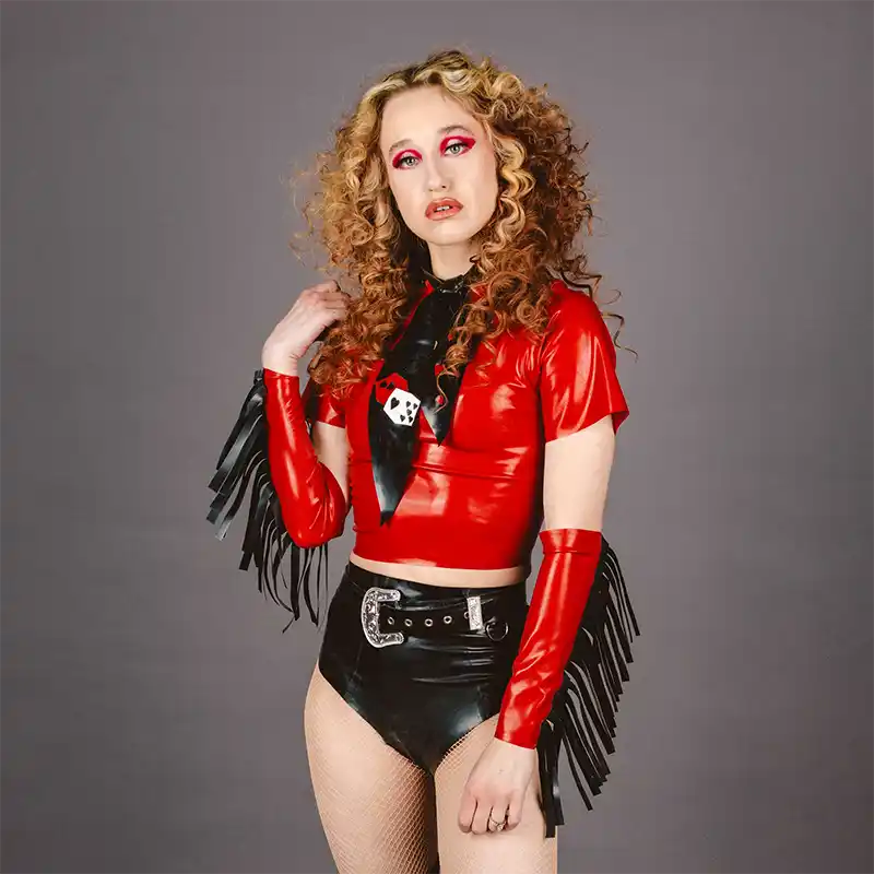 The Midnight Cowgirls star Blaise Dahl wears HEVEA latex designs