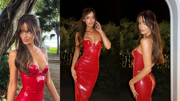 maura-higgins-atsuko-kudo-latex-fashion-clothing-love-island-games Maura Higgins wears Atsuko Kudo Latex midi dress on Love Island Games